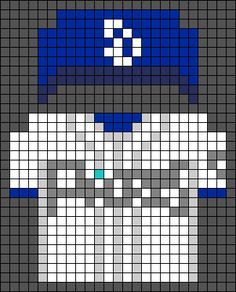 a cross stitch pattern with the image of a snowman wearing a blue hat and scarf