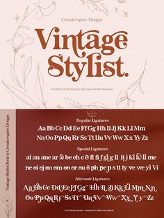 an old fashioned typeface is shown with the words vintage stylist