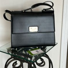 Beat And Classy Kate Spade Bag, Black With Gold Hardware, Nwt Kate Spade Bag Black, Kate Spade Card Holder, Bags Kate Spade, Flat Pouch, Kate Spade Wallet, Kate Spade Purse, Levi Jeans 501, Distressed Black Jeans, Black Metallic