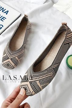 Lasaky - Premium Womens Slip-on Loafers with Breathable Soft Sole and Stylish Weave Design Beige Flat Loafers, Casual Non-slip Ballet Flats With Flat Heel, Casual Non-slip Ballet Flats, Shoes Dressing, Heels Patterns, Striped Shoes, Mesh Heels, Dressing Style, Square Head