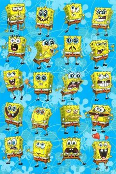 the spongebob faces are all different sizes and colors, but they appear to be very