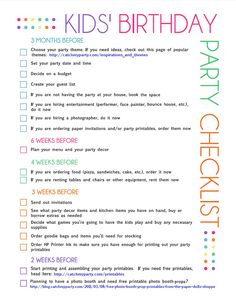 a birthday checklist with the words kids's birthday written on it