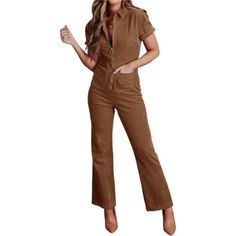 - Color: Brown - 97% Cotton, 3% Spandex - Material: The Corduroy Jumpsuit Is Made Of Skinfriendly Fabric, Super Soft And Comfortable, Must Update Your Wardrobe! - Features: This Corduroy Jumpsuit Coverall Features Sexy V Neck Neckline, Shirt Collar, Front Zipper Closure, Four Utility Pockets, Casual Street Style. - Match: Womens Utility Romper Could Pair With High Heels, Long Earrings, Flashy Necklace For More Charming Looks. Or Perfect For Dressing Down With Basic Sweatshirt, Sneakers And Boots Fitted Overall Pants For Fall, Fitted Fall Overalls Pants, Fitted Overalls For Fall, Brown Jumpsuits And Rompers For Fall, Corduroy Overalls For Workwear, Casual Fitted Brown Overalls, Corduroy Jumpsuit, Black Sleeveless Jumpsuit, Utility Romper