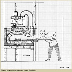 a drawing of a man working on a machine