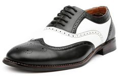 PRICES MAY VARY. Material - High quality synthetic leather offers strong durabilty and flexibility with a friendly affordable price. Style - Traditional oxford style with perforated detailing and wingtip toe perfect balance between formal and casual. Lining - Soft fabric attached interior covers your feet with tender embrace. Craftsmanship - Our shoes are made by experienced shoe makers and designers with strong attention to details every cuttings and stitches are passionately constructed. Servi Gangster Party, Saddle Shoes, Black And White Shoes, Costume Shoes, Wingtip Oxford, High Quality Shoes, Newest Jordans, 1960s Fashion, Stylish Shoes