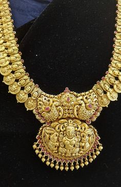 22 karat gold "lakshmi kasu - peacock" long necklace with color stones (temple jewellery) - 235-GN5407 - in 124.200 Grams for USD $13,842.07 USD. 
Made in India by Totaram Jewelers Online this product is in Gold - 22 Karat BIS Hallmark 916 Gold  & is an excellent gift for Adult - Women. Ships fully insured with secured guaranteed delivery for free with your order over $250 from New Jersey USA & comes with 30 days exchange policy. Color Stones, Temple Jewellery, Gifts For Adults, 22k Gold, Long Necklace, Stone Color, Hallmark, Temple, Ships