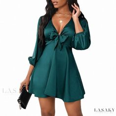 Lasaky - Elegant Silky Wrap Bodycon Dress Moda Casual Chic, Shirring Dress, Casual Chique Stijl, Ruffles Dress, Bodycon Dress Casual, Women's A Line Dresses, Style Casual Chic, Women Church, Nature Dress