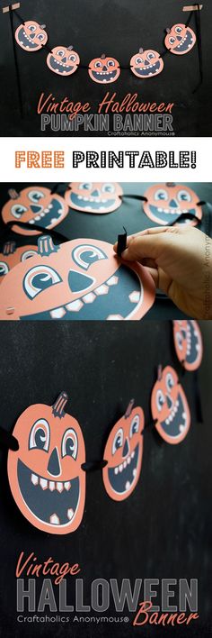 an orange and black halloween banner with pumpkins on it