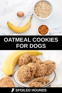 oatmeal cookies for dogs with peanut butter and banana on the side next to them