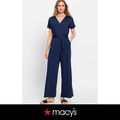 in stock Blue Short Sleeve Jumpsuits And Rompers For Night Out, Blue Short Sleeve Jumpsuit For Night Out, Night Blue, Wide Leg Jumpsuit, Wide Leg, In Store, Pick Up, Buy Online, Jumpsuit