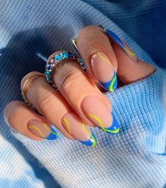 Classy Neon Nails, French Top Nail Designs, Brazil Nails Design, Almond Shaped Nails Designs Summer, Alternative French Tip Nails, Neon Yellow French Tip Nails, F1 Nails Designs, Sofisticated Nails, Simple Fun Nail Designs