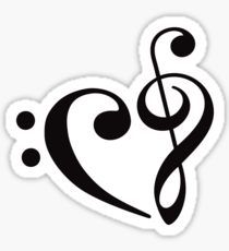 the treble heart sticker is black and white with music notes on it's side