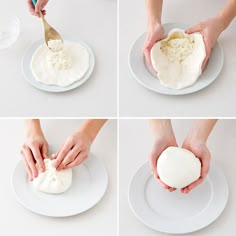 four pictures showing how to make an appetizer