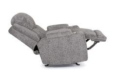 the reclining chair is shown in grey fabric