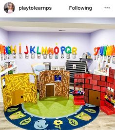 the children's playroom is decorated in bright colors