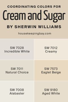 Cream and Sugar SW 9507  Coordinating Colors by Sherwin-Williams Cream Colored Bathrooms, Sw 7008 Alabaster, Cream Wall Paint, Cream Paint Colors, Home Paint Color, Built In Shelves Living Room, Living Room Wall Color, Room Wall Colors, Door Colors