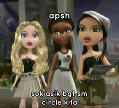 three dolls standing next to each other with the caption, so ask bot sm circle kita