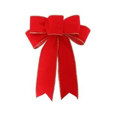 a red bow with gold trim on it