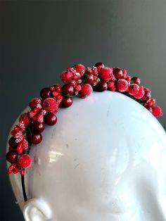 This holly berry headband is the perfect accessory for a Christmas party outfit! C U S T O M I Z A T I O N Get in touch for custom orders! S I Z E  Adult size but can also fit children. S H I P P I N G -  Processed same day or within 24 hours.  1-2 day guaranteed delivery, add item to cart, click shipping tab for rates.  Pls leave a check out note with your need date & contact number  Msg for delivery time frames (Include your state/country) C O N T A C T  Text: 1-516-654-4643 Email: Lanai.ink6 Red Christmas Holiday Headband, Red Christmas Party Headpiece, Christmas Festive Headband Headpiece, Festive Red Headband, Festive Christmas Headband, Whimsical Red Headband Style Headpiece, Whimsical Christmas Party Headband, Red Whimsical Headband Style Headpiece, Christmas Party Adjustable Hair Accessories