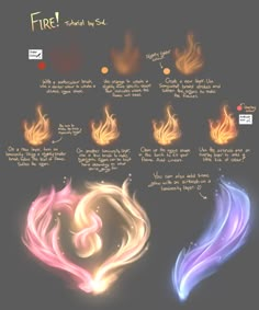 fire and flames in the shape of a heart, with different types of colors on each side