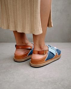 We love denim so these sandals were an instant pick! Casual, comfy and cute One Clothing, Denim Patchwork, 90s Inspired, Slipper Sandals, 70s Inspired, Marmalade, Heeled Loafers, Wedge Espadrille, Back Strap