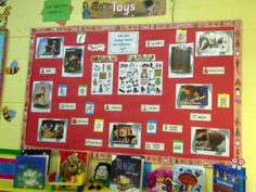 a bulletin board with many pictures on it