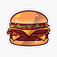 a hamburger sticker with bacon, lettuce and cheese on it's bun