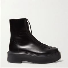 Never Worn, Black, Zip Front Boots. Much Like The Ones The Row Makes. Item Says Size 40 (9.5) But They Feel Smaller To Me. Love Them But Unfortunately Have To Sell Lace Combat Boots, Sperry Boots, Womens Leather Ankle Boots, Chunky Ankle Boots, Black Leather Wedges, Western Booties, Wedge Ankle Boots, Leather High Heels, Winter Boots Women