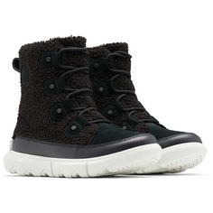 Sorel Explorer II Joan Cozy Boots Women's Sorel Explorer, Lace Up Boots Women, Sorel Joan, Cozy Boots, Sorel Boots, Sorel Womens, Sorel Shoes, Rubber Heels, Black Tea