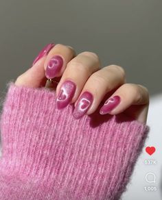 Cat Eye Nails With Heart, Heart Jelly Nails, Nails Inspo February, Korean Cat Eye Nails, Heart Cat Eye Nails, Matte Spring Nails, French Tip Ombre, Nails Cute Simple, Trendy Valentines Day Nails