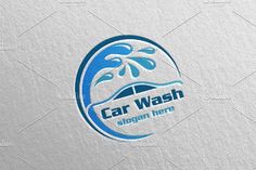 car wash logo design with blue water splash on the top and bottom, it is suitable for