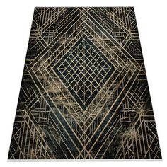 a black and gold rug with an abstract design