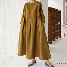 Lasaky - Sensual Evening Gown with Ruffled Front Panel and Dramatic Flowy Design Flowy Design, Wrap Around Dress, Elegant Maxi Dress, Cotton Linen Dresses, Cotton Dress Summer, Maxi Robes, Vestidos Vintage, Cotton Midi Dress, Crewneck Dress