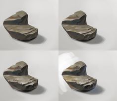 four pieces of rock sitting on top of a white surface