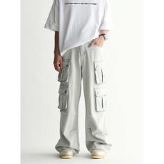 M-051-05 Casual Blue Relaxed Fit Cargo Pants, Casual Light Blue Pants For Streetwear, Casual Blue Cotton Cargo Pants, Casual Gray Cargo Pants For Summer, Gray Cotton Cargo Pants For Summer, Summer Gray Cotton Cargo Pants, Casual Light Blue Pants With Pockets, Fall Outfits Pinterest, Blue Wide Leg Jeans