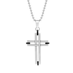 "Showcase the strength of your faith with this black ion-plated stainless steel cross pendant necklace. Showcase the strength of your faith with this black ion-plated stainless steel cross pendant necklace. Pendant size: 1.5""L x 1.3""W Chain length: 22 in. Chain type: ball Metal: stainless steel Plating: black ion-plated Finish: polished Packaging: boxed Please note, due to the high value of this item, a signature may be required upon delivery. Size: 22"". Color: Multicolor. Gender: male. Age G Black Stainless Steel Cross Pendant Necklace, Black Stainless Steel Necklace With Cross Pendant, Minimalist Black Cross Pendant Necklace, Gunmetal Stainless Steel Cross Necklace, Gunmetal Cross Necklace In Stainless Steel, Black Stainless Steel Crucifix Necklace, Stainless Steel Cross Pendant, Steel Cross, Necklace Size