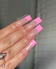 French Square Acrylic Nails, Coffin Winter Nails, Pink French Nails, 2022 Nails, Sassy Nails, Summery Nails, Pink French