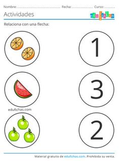 an activity sheet with numbers and fruits for children to learn how to count them in spanish