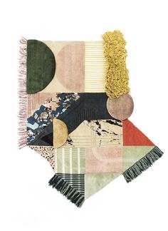 a multicolored rug with various shapes and sizes