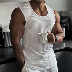 Wife Beater Shirt, Gym Tank Tops Men, Slim Vest, 남자 몸, Sleeveless Outfit, Gym Tank Tops, Vests Mens, Sport Tank Tops, Summer Knitting