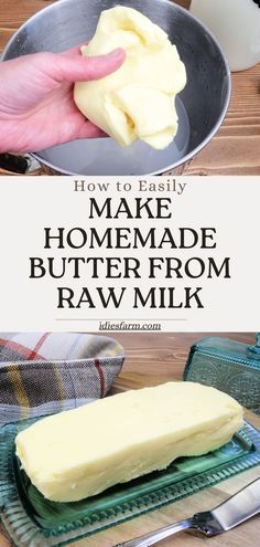 Learn how to make easy homemade raw butter and buttermilk from raw heavy cream with this foolproof recipe! In this step by step simple recipe guide, I give you ideas on how you can find raw dairy milk locally, and show you how to remove the raw dairy cream so you can make your very own raw dairy milk butter. Raw Dairy Recipes, Goat Milk Butter How To Make, Simple Living Recipes, Raw Butter Recipe, Homemade Butter With Milk, Making Butter From Milk, How To Milk A Cow, How To Make Butter From Milk, Fresh Milk Recipes