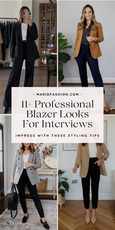 Make a great impression at your next interview with these professional blazer looks! Discover tips on how to style blazers for a polished and confident appearance. From classic to trendy, find the best blazer outfits to help you stand out and feel prepared.	how to wear blazers | how to wear blazers with jeans | how to wear blazers for an interview | how to wear blazers with dresses | how to wear blazers work outfits | how to wear blazers casual | interview blazer outfits | blazer for interview | interview outfits leather blazer Interview Blazer Outfit, Trendy Blazer Outfits Work, Styling Blazers Women Work Outfits, Jean Blazer Outfit Work, Jeans And Blazer Outfit Fall, Blazer Professional Outfits, Woman’s Interview Outfit, Business Blazer Outfits For Women, Professional Blazer Outfits Women