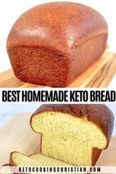 two pictures of bread with the words best homemade keto bread on top and bottom