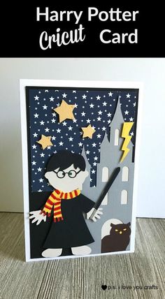 a card with an image of a harry potter holding a wand