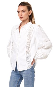 This classic cotton shirt is sweetly updated with lacy accents and charming circle trim. 24 1/2" length Front button closure Spread collar Long sleeves with button cuffs 100% cotton Hand wash, dry flat Imported Asian & Pacific Islander Owned/Founded Lace Trim Shirt, Pacific Islander, Cotton Shirt, Lace Trim, Top Blouse, Hand Wash, Nordstrom, Long Sleeves, Womens Tops