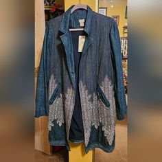 Chico's Denim Topper Ls Jacket Novelty Stitch Artisan Wash Size 3 Fits Long, Below Waist. Denim Blazer Jacket, Lightweight Denim Jacket, Chambray Jacket, Studded Denim Jacket, Embroidered Jean Jacket, Embroidered Denim Jacket, Beaded Jacket, Studded Denim, Jean Jacket Women