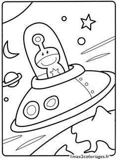 a coloring page with an image of a cartoon character in a space ship