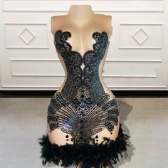 Sexy See Through Short Prom Dress for Black Girl 2023 Luxury Beads Diamond Feathers Women Mini Cocktail Gowns for Birthday Party Gowns For Birthday Party, Gowns For Birthday, Bday Dress, 21st Birthday Outfits, Marriage Ideas, Flora Dress, Modest Prom