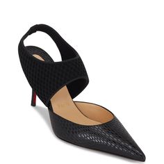 Georgette Black Leather Pointed Slingback, Heel 80mm Leather And Textile Mesh Upper Pointed Toe Slingback Leather Lining And Insole Made In Italy Comes With Box And Dust Bag Christian Louboutin, Dust Bag, Black Leather, Women Shoes, Heels, Leather, Black