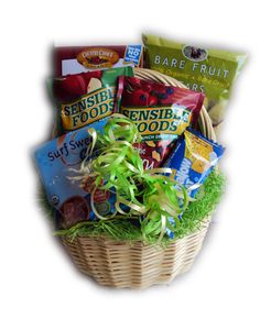 a basket filled with lots of food and snacks